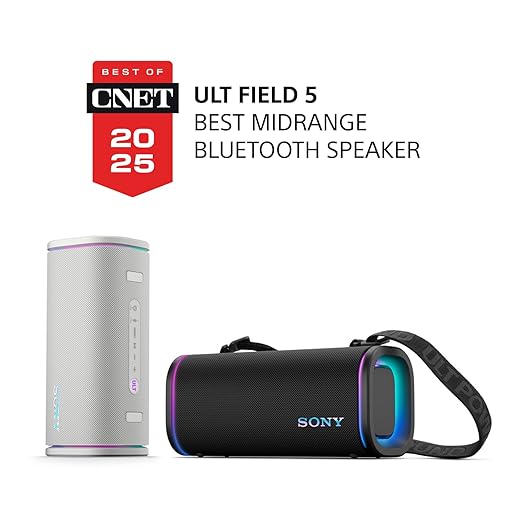 sony new ult field 5 wireless bluetooth speaker, 25hrs playtime, massive bass, shoulder strap, built in power bank, ip67 water & dustproof, quick charge, 360 party light, party connect black sony new ult field 5 wireless bluetooth speaker, 25hrs playtime, massive bass, shoulder strap, built in power bank, ip67 water & dustproof, quick charge, 360 party light, party connect black