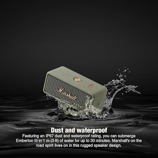 61dILnU5lDL._SX522_ Marshall Emberton III Compact Portable Bluetooth Speaker with 32+ Hours of Playtime, (360° Sound), Dust & Waterproof (IP67) – Sage. - Image 2